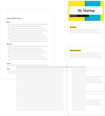 A graphic showing how boards can be converted into Google Docs, Sheets, and Slides