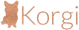 Korgi logo of tan silhouette of small dog